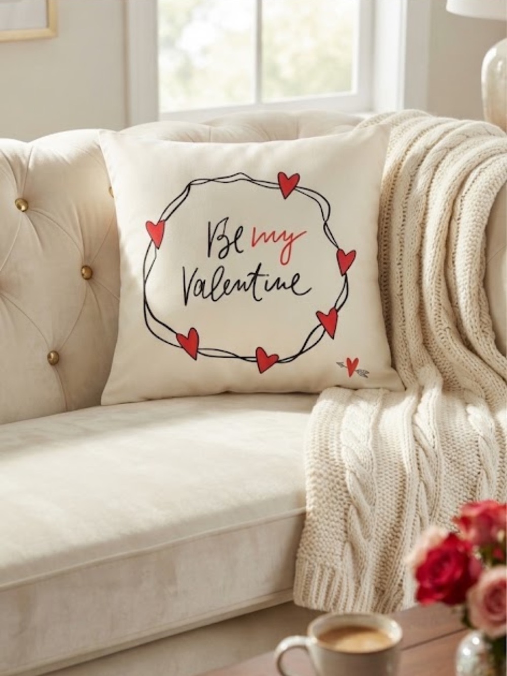 Valentine's Day Heart Print Cushion Cover Without Filler new